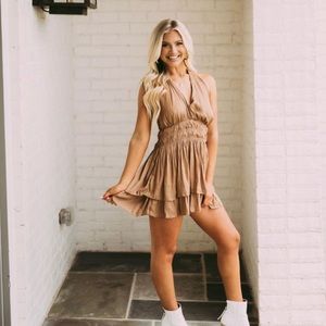 NWT Smocked Waist Halter Romper - Carmel